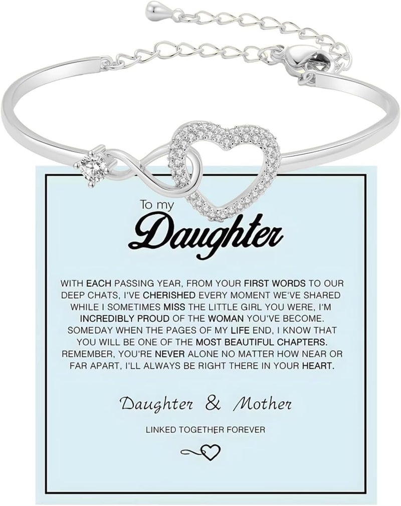 DivaGlamz To My Daughter Forever Connected Bracelet, Infinity Forever Love Heart Bracelets You Are Always In Mine From Mom Cubic Zirconia Adjustable Inspirational Gift Jewelry - Image 1